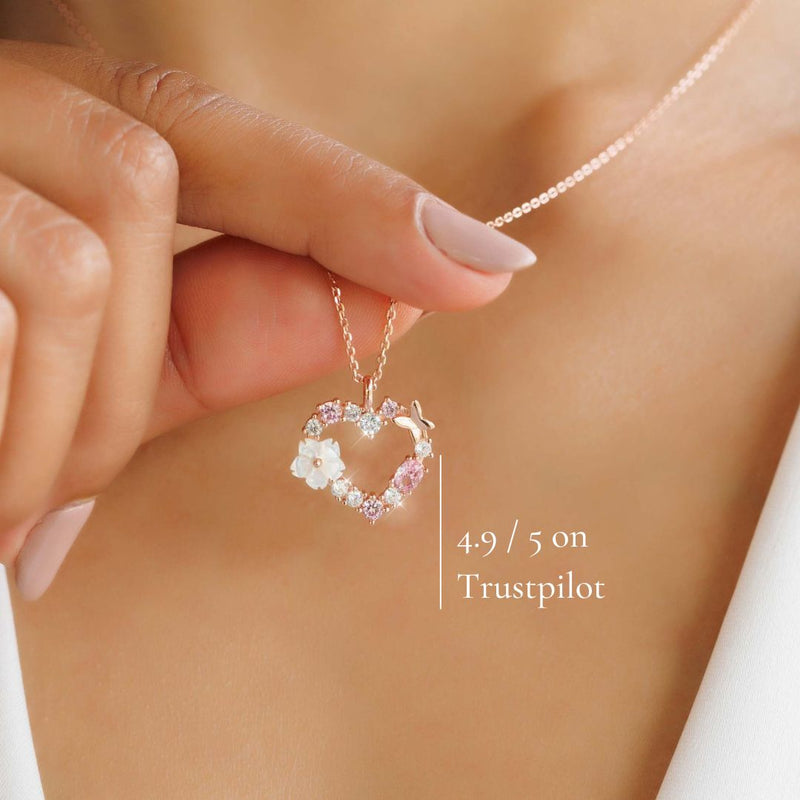 Heart Necklace, Flower Earrings Bundle