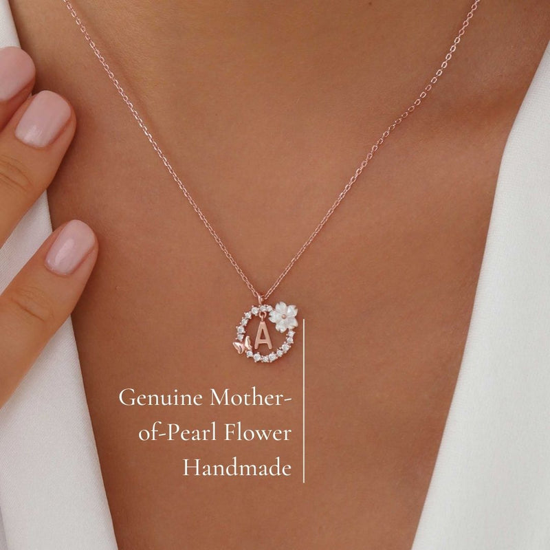 Letter Necklace, Flower Earrings and Bracelet Bundle