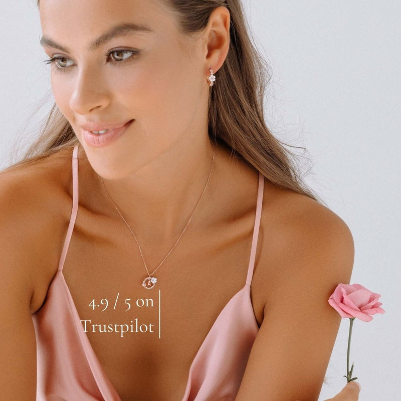 Letter Necklace, Flower Earrings Bundle