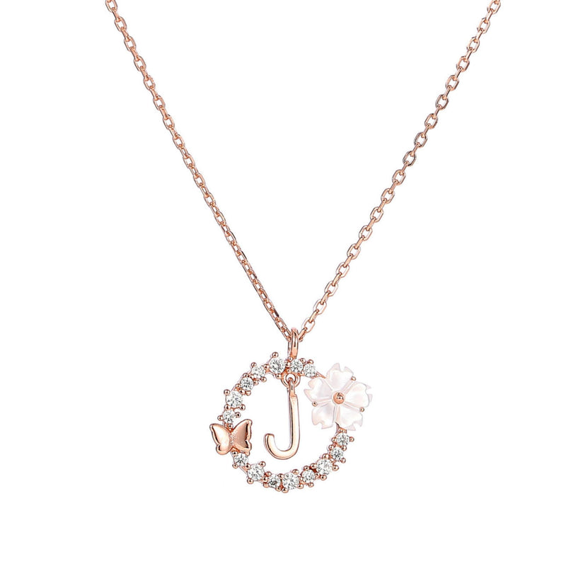 Letter Necklace, Flower Earrings Bundle