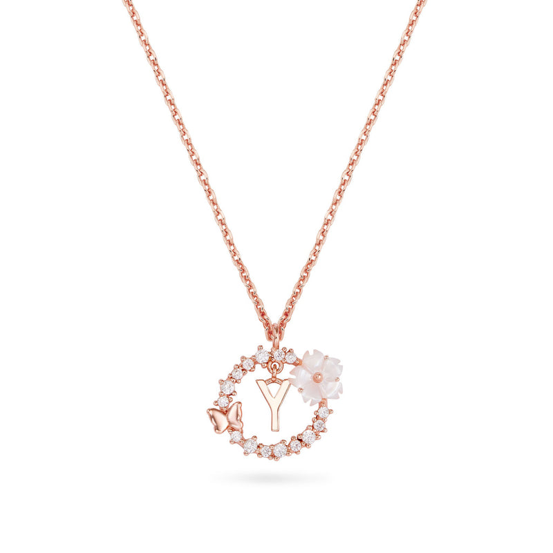 Letter Necklace, Flower Earrings and Bracelet Bundle