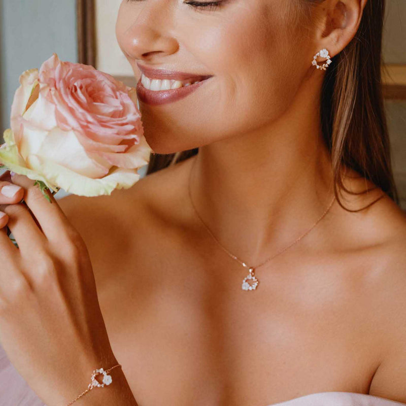 White Spring Flower Earrings Rose Gold