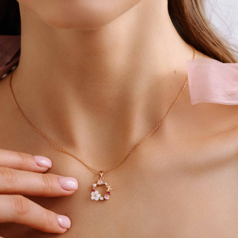 Spring Flower Necklace Rose Gold