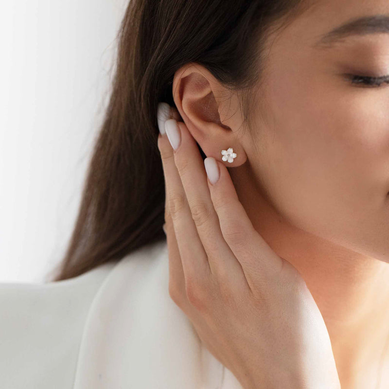 Silver Mother Of Pearl Flower Earrings