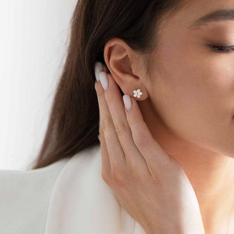 Mother of Pearl Flower Earrings Rose Gold