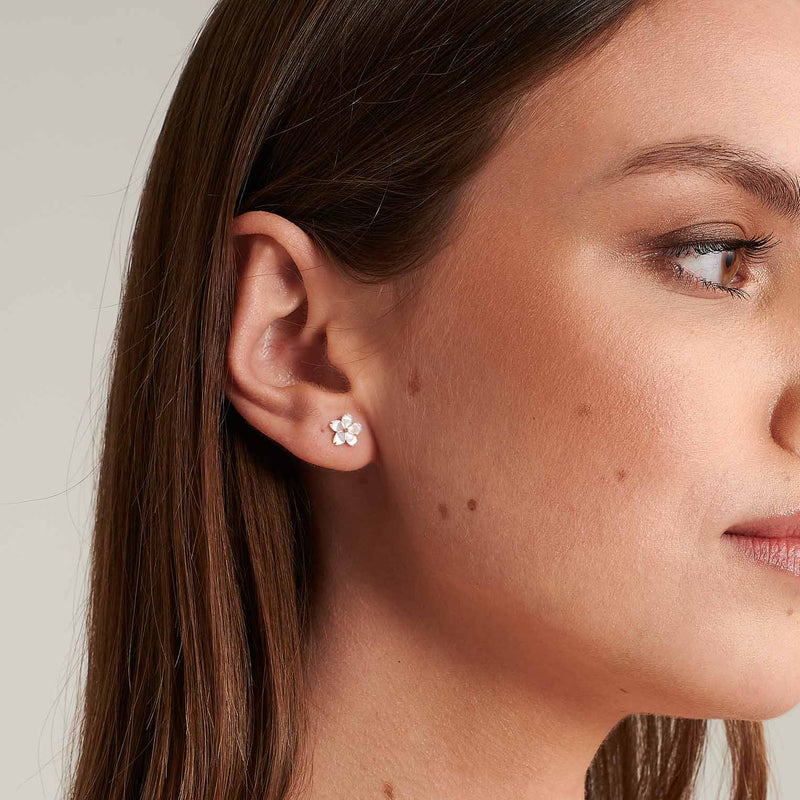Mother of Pearl Flower Earrings Gold