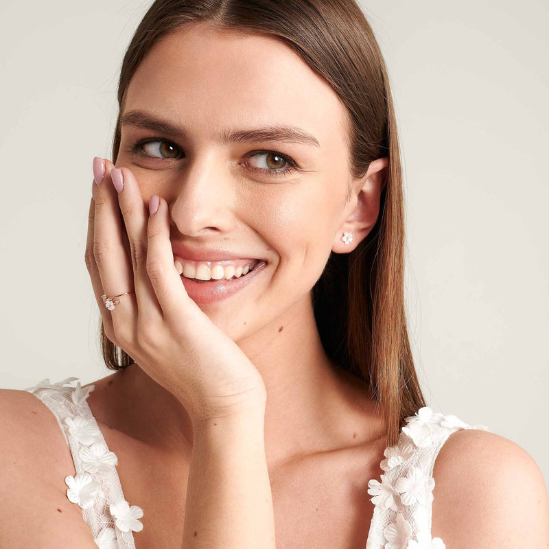 Mother of Pearl Flower Earrings Gold