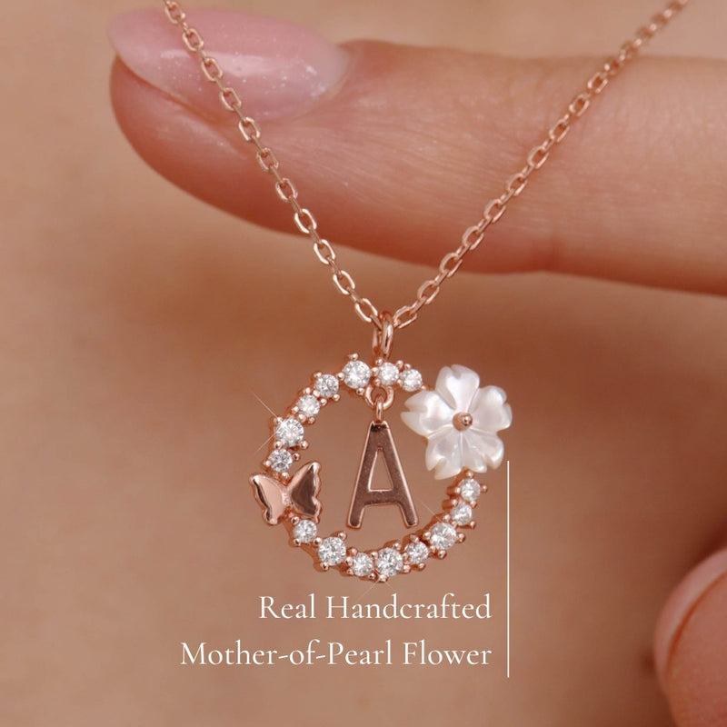 Letter Necklace, Flower Earrings and Bracelet Bundle