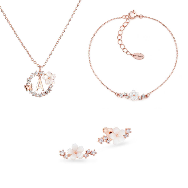 Letter Necklace, Sparkle Earrings and Bracelet Bundle