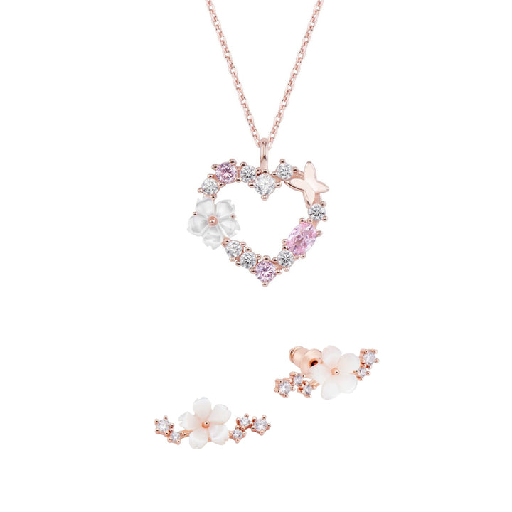 Heart Necklace, Sparkle Earrings Bundle