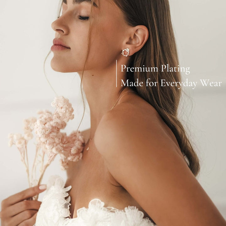 White Spring Flower Earrings Rose Gold