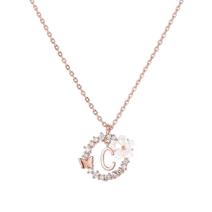 Letter Necklace, Flower Earrings and Bracelet Bundle