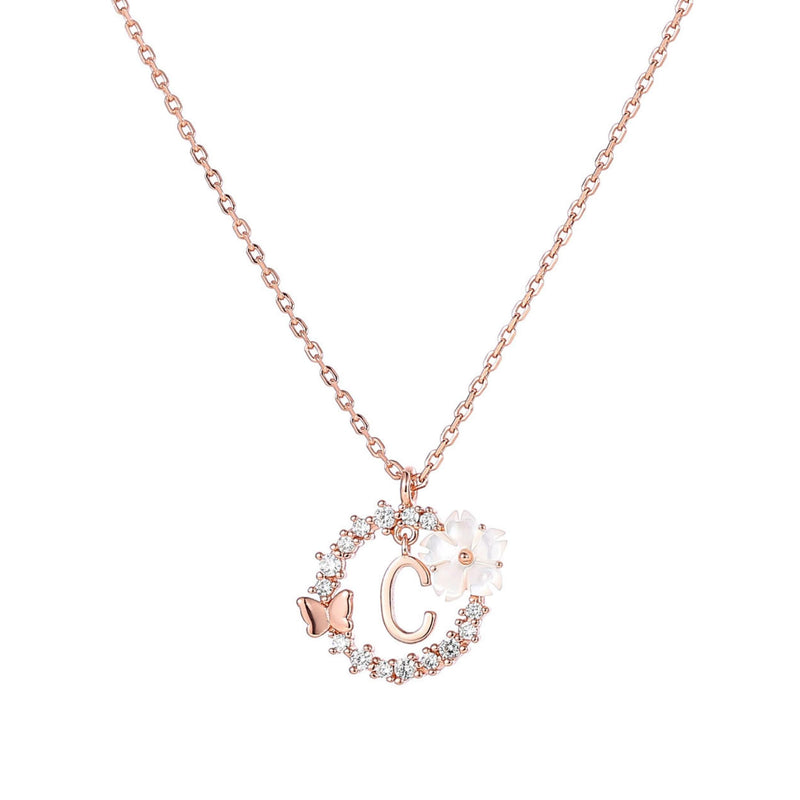 Letter Necklace, Flower Earrings and Bracelet Bundle