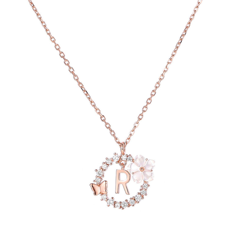 Letter Necklace, Flower Earrings and Bracelet Bundle