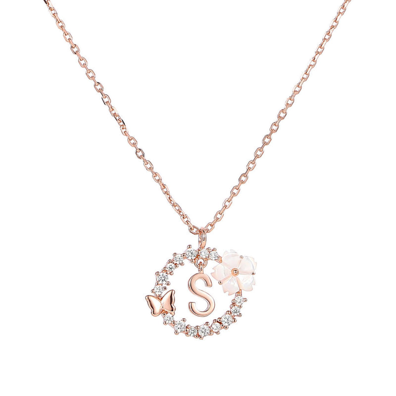 Letter Necklace, Flower Earrings and Bracelet Bundle