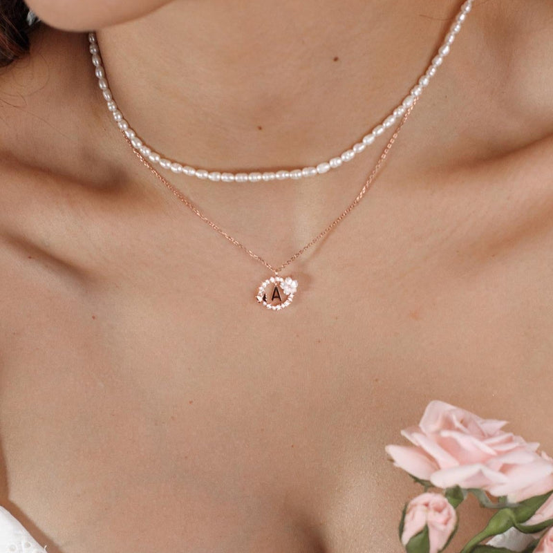 Mini Pearl Necklace Rose Gold