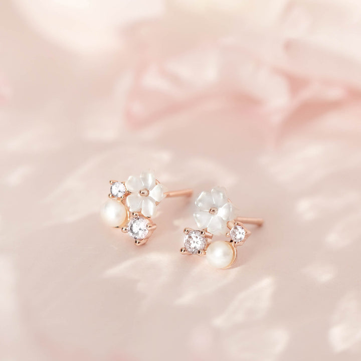 White Blossom Earrings Rose Gold