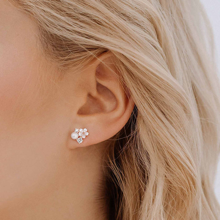 White Blossom Earrings Rose Gold