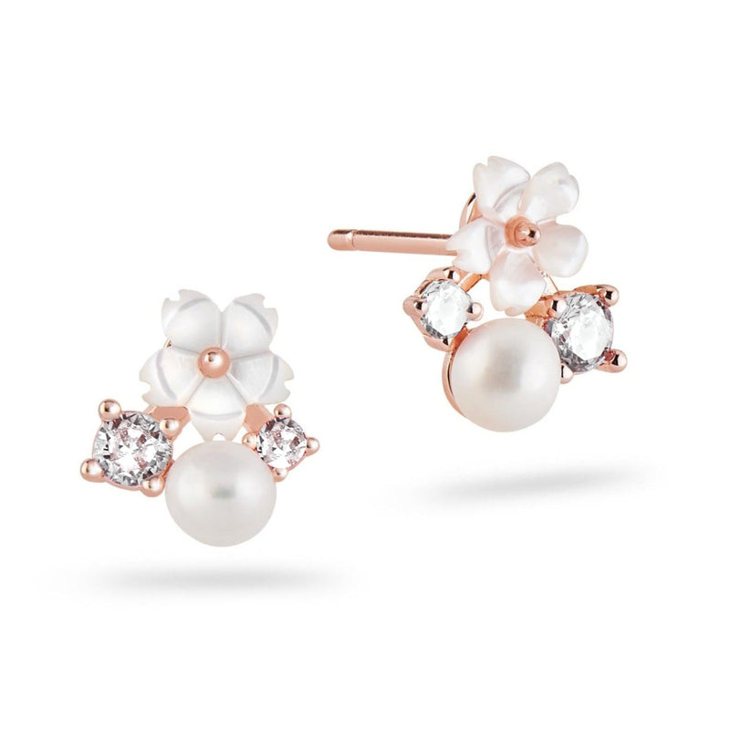 White Blossom Earrings Rose Gold